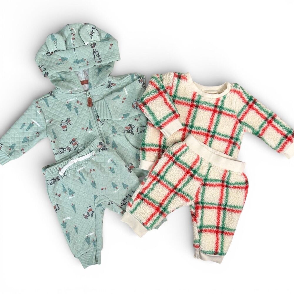 Disney Jumping Beans Winnie the Pooh Quilted Hoodie & Plaid Sherpa Set 0-3 Mo
